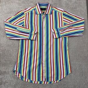 Etro Milano Mens Rainbow Stripe Button Down Shirt 40 Multi‎ Color Made in Italy
